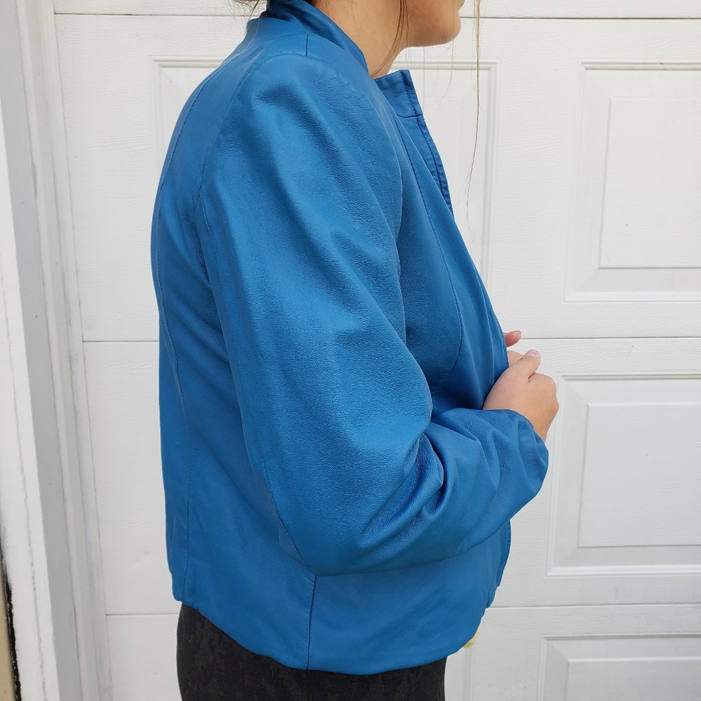 Pendleton Blue Leather Zip Front Blazer Jacket Pm - image 2